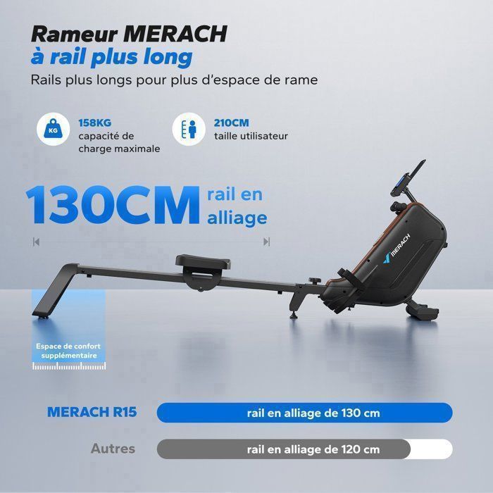 Vogatore elettromagnetico - Autoalimentato - MERACH - 16 livelli di resistenza - Compatibile con APP - Display a LED - Portata massima 150 kg
