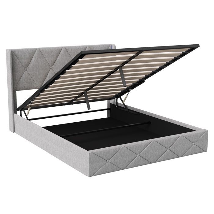Letto 160x200 cm - Letto contenitore da 160 cm con rete a doghe inclusa - Letto matrimoniale imbottito con illuminazione a LED - in velluto grigio ghiaccio