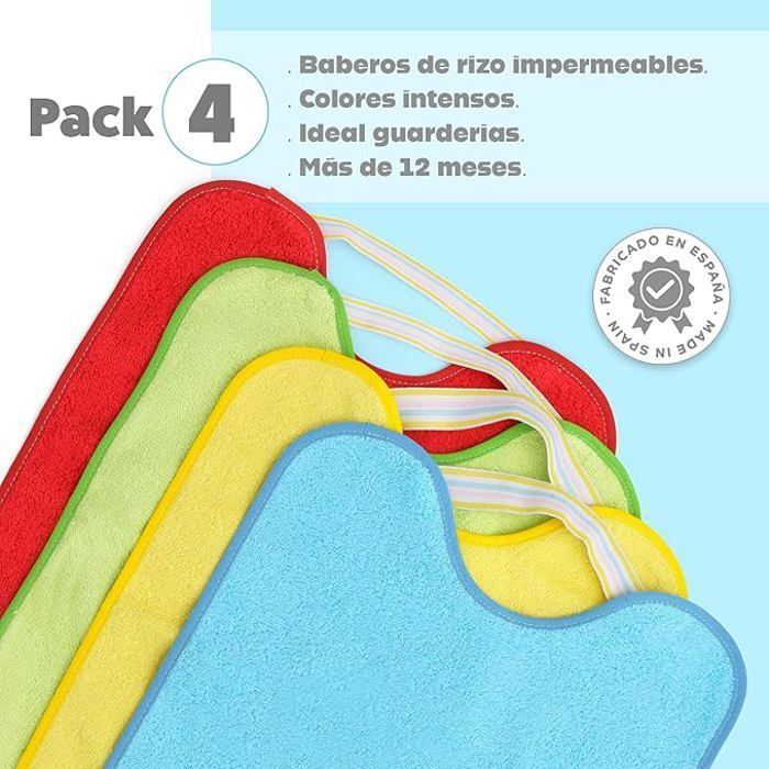TI-TIN | Set di 4 bavaglini impermeabili 32x36 cm | Colori vivaci | Bavaglini per bambini dai 18 ai 24 mesi