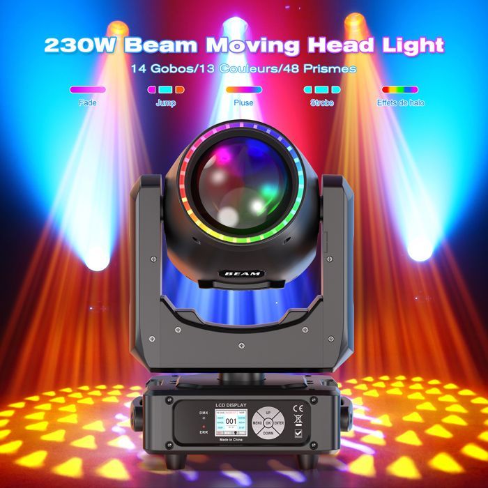 Luzes de palco - U'king 230W RGBW LED DJ Moving Head Gobo com fitas de LED - Pacote com 2