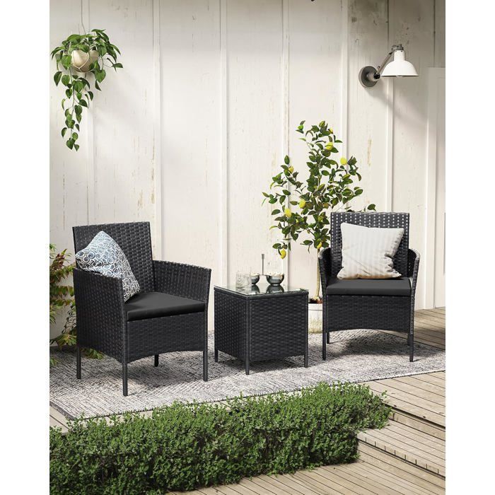 Set tavolo e sedie da giardino - SONGMICS - Nero e grigio - Superficie in tessuto PE
