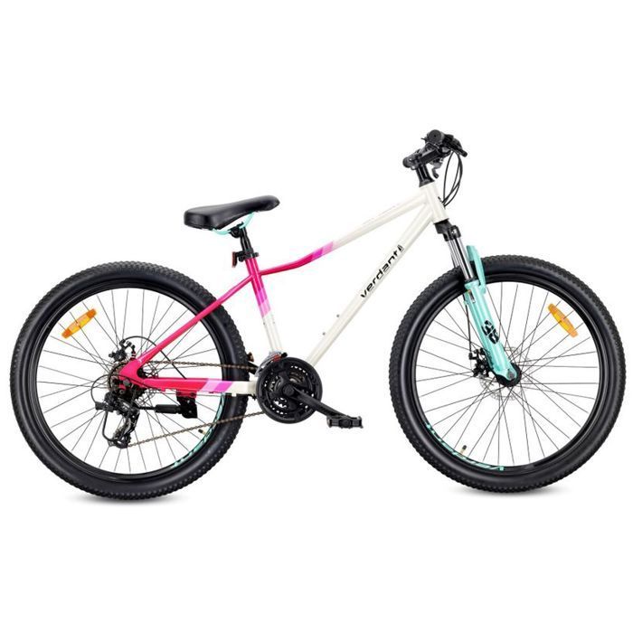 Mountainbike - Verdant CALIX - 26 inch wielen - Leeftijd 10-14 jaar - Vering, schijfremmen, 21 versnellingen - Wit-Roze-Mint