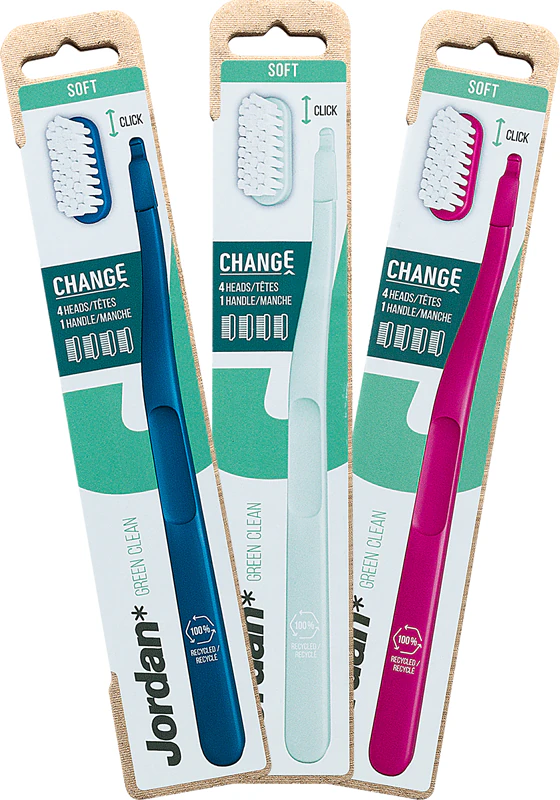 Escova de dentes Jordan Change Green Clean Soft com 4 cabeças