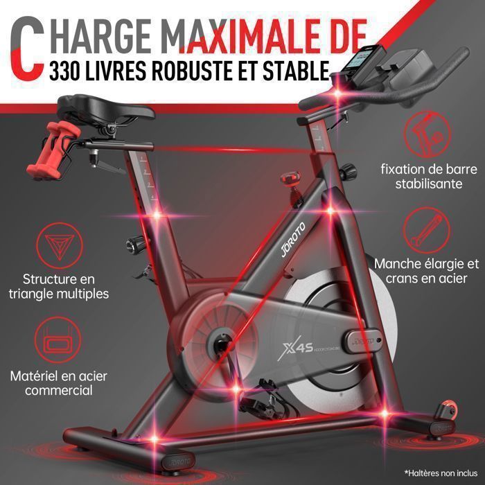 Vélo d'appartement - JOROTO - X4S - Bluetooth App - Roue d'inertie 18 kg - Résistance magnétique (100 niveaux)