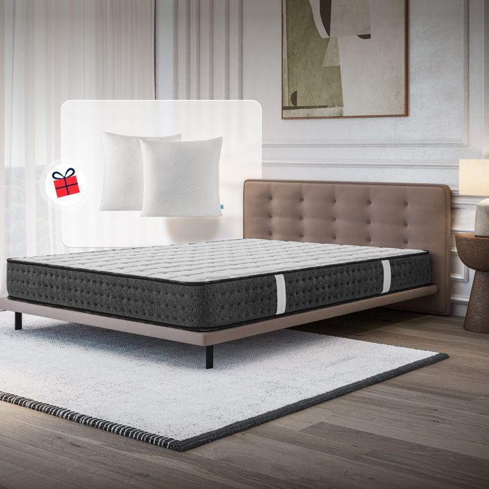 Colchón EQUINOX 140x190 cm - 2 almohadas gratis - 21 cm - Espuma de alta resiliencia y alta densidad - Látex azul