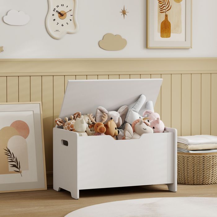 Coffre à jouet - AIYAPLAY - couvercle rabattable - forme d'ours - pour filles garçons de 3 à 8 ans - MDF - 60 x 38 x 48 cm - blanc