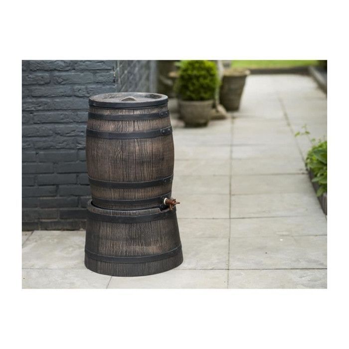 Water butt - NATURE - Rainwater barrel with wood look - 120L capacity - Brown - 50.5x66 cm