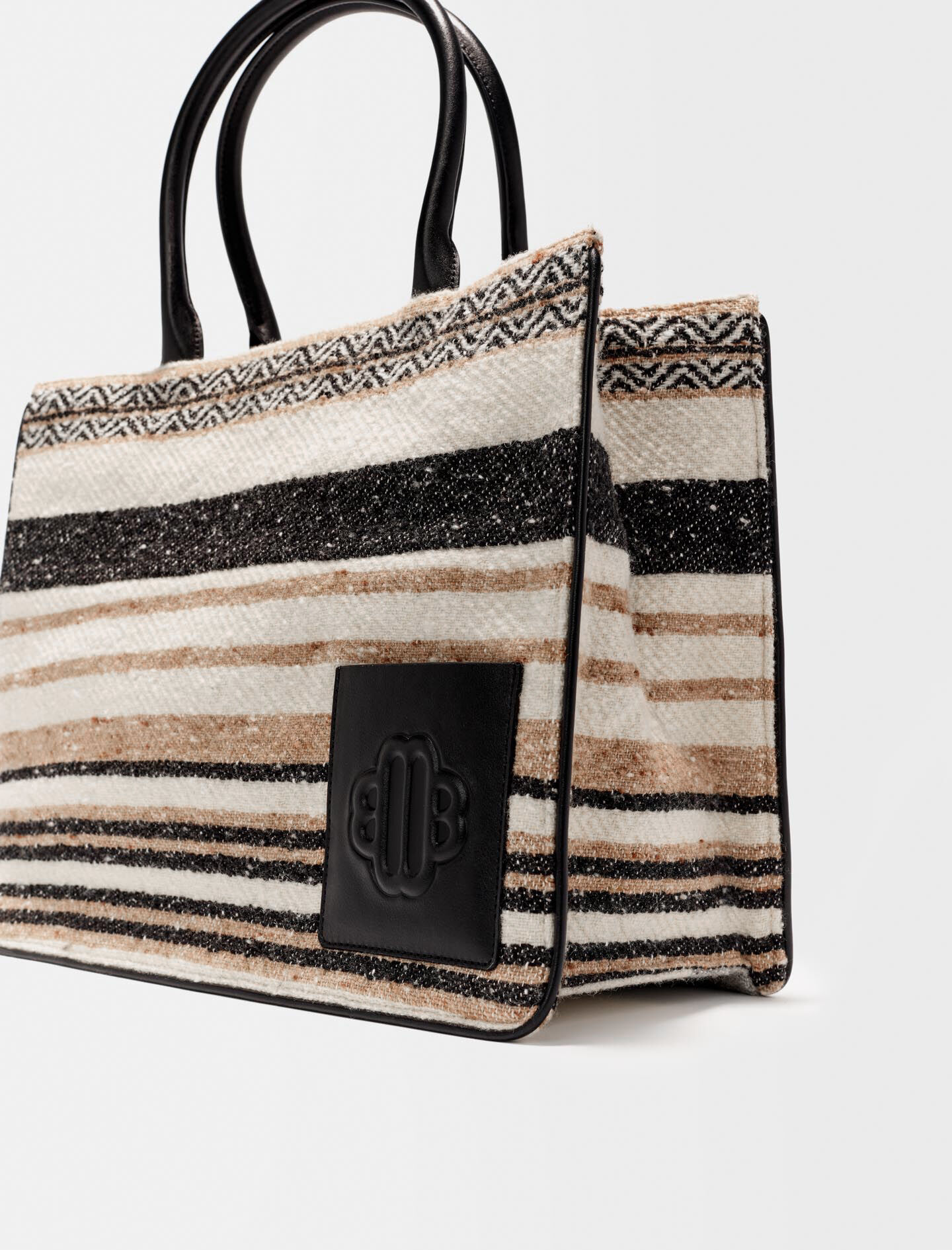 Geantă shopper cu dungi - Negru