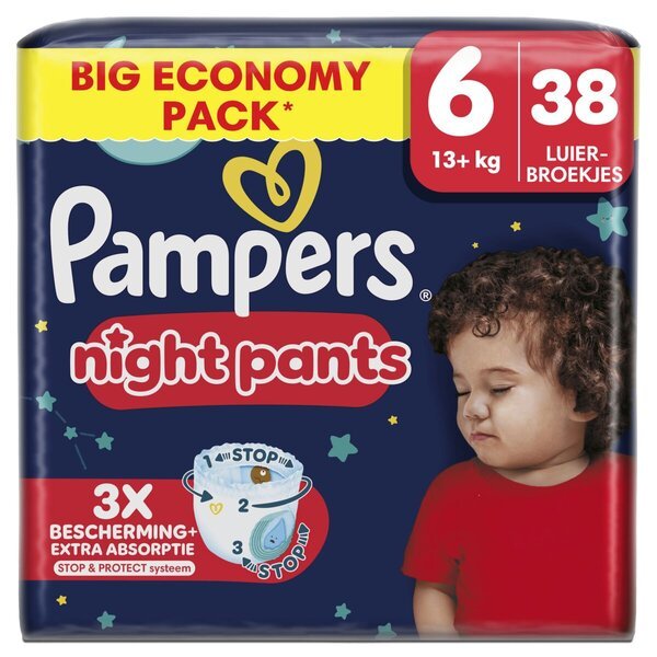 „Pampers Baby-Dry Night Pant“ sauskelnės, 6 dydžio pakuotė, 6 kg (13+ kg), 38 vnt.
