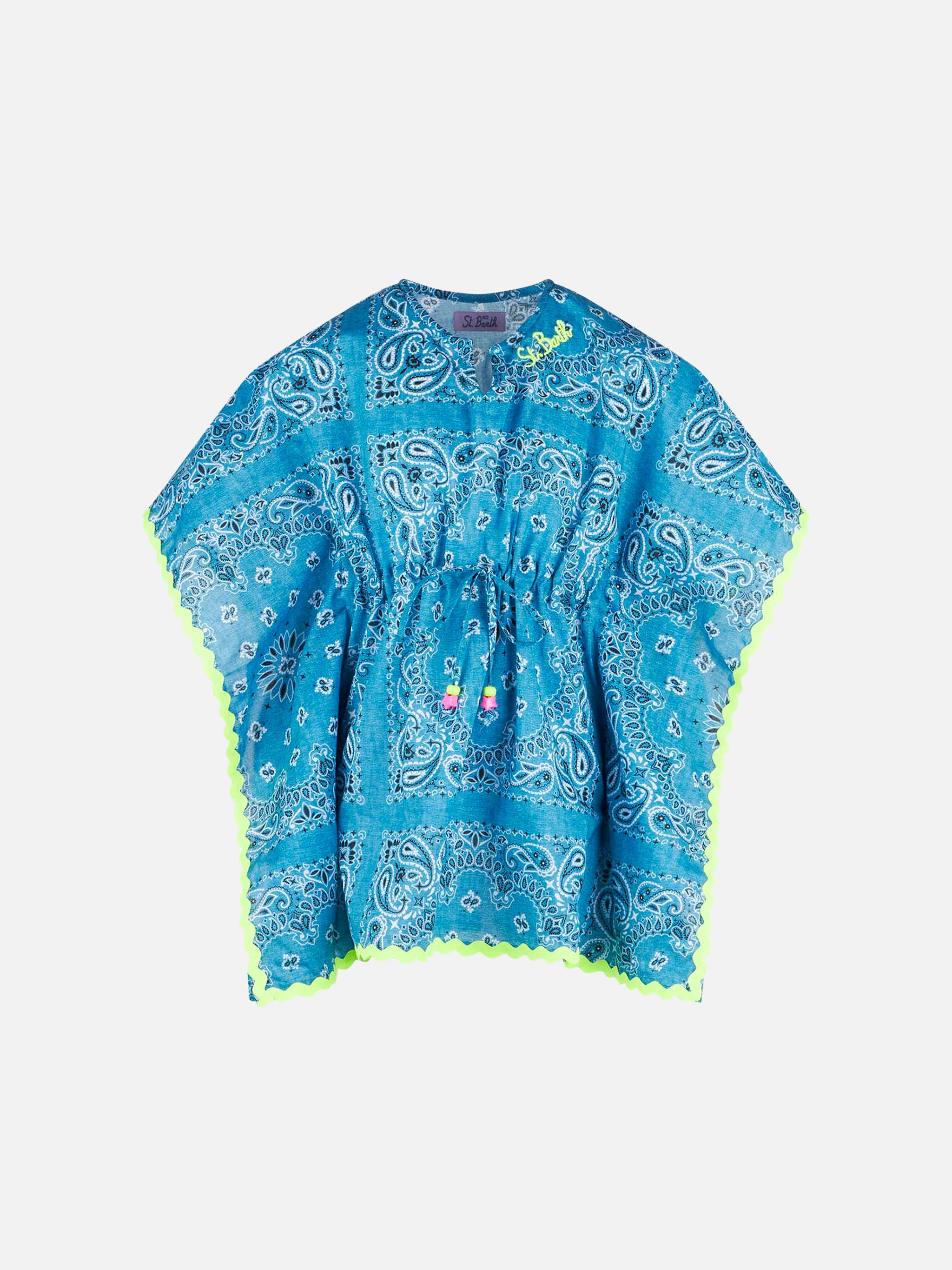 Meisjesponcho met blauwe bandana-print