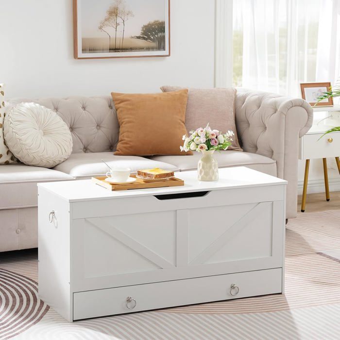 Coffre de Rangement-HOOBRO-Coffre à Jouets avec Tiroirs-Armoire à Jouets avec charnière de sécurité-Blanc