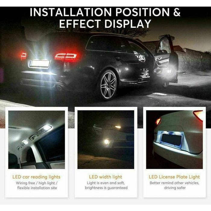 42 bombillas LED T10 blancas universales para coche, kit de bombillas LED SMD para interior, luz de techo, matrícula, cinturón MO PZCC