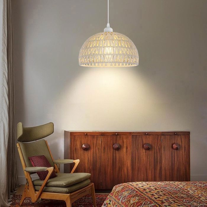 DORLINK Suspension Luminaire Rotin Naturel Moderne - Câble Ajustable 1,2 m - Douille E27 - Blanc - Pour Cuisine Salle à Manger