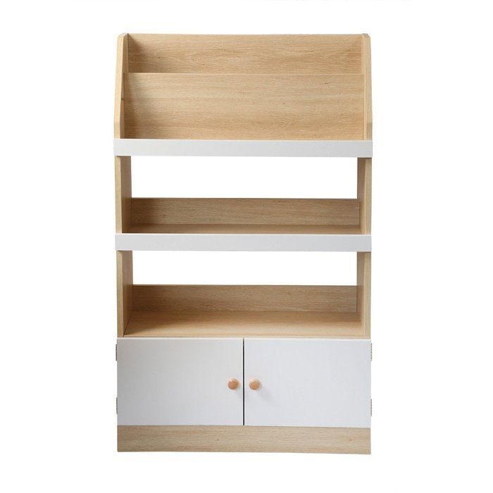 CALICOSY - Etagère de rangement avec 2 Portes pour enfant H106 cm - LEON - Bois clair