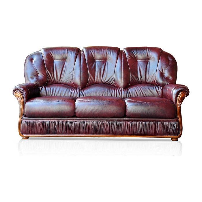 Divano e poltrona DAPHNE a 3 posti, 100% pelle di bufalo color bordeaux.