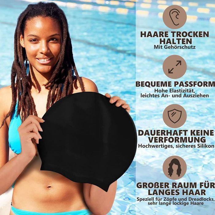 Gorro de natación extragrande para cabello largo - gorro de natación para rastas. Cantidad: 1 y 15,69