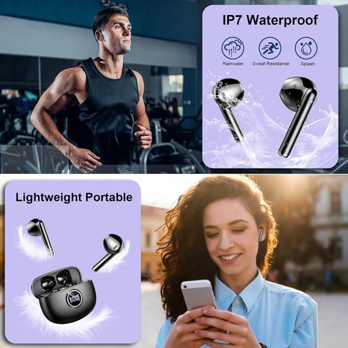 Auriculares inalámbricos Bluetooth, auriculares Bluetooth 5.3, auriculares Bluetooth estéreo HiFi, auriculares inalámbricos con cancelación de ruido y micrófono, 40 horas de reproducción.