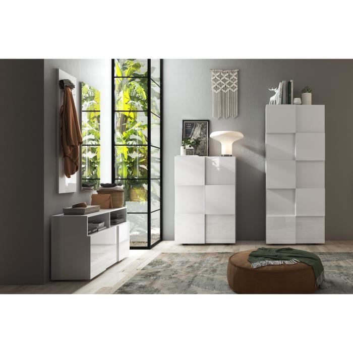 Meuble à chaussures - 15 paires - Blanc laqué - L78 x P33 x H113 cm - MILANO