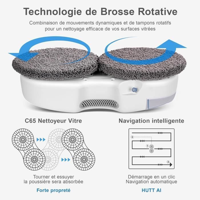 Robot Nettoyeur Vitre - HUTT - C65 - Aspiration 3800 Pa - Réservoir d'eau 80ML - Télécommande