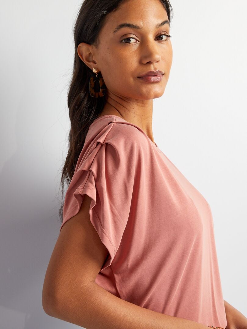 Camiseta com mangas plissadas - ROSA