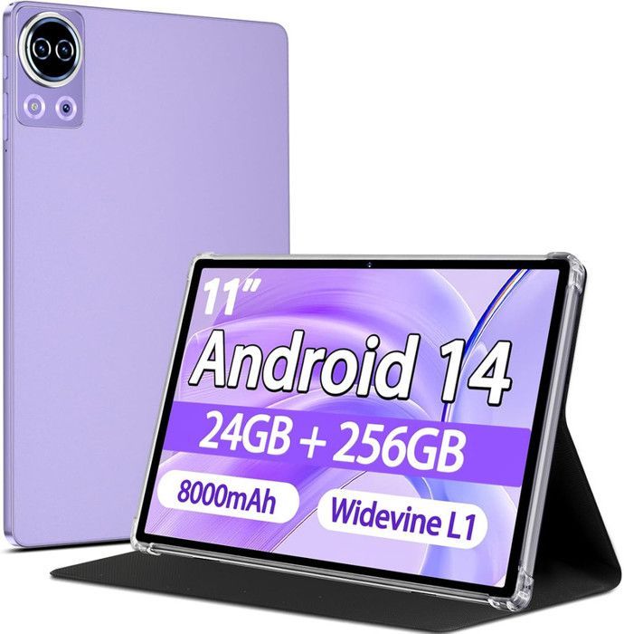 Tablet SKYEGG da 11 pollici - 24 GB di RAM, 256 GB di memoria interna - Android 14 - Widevine L1 | Netflix HD - Batteria da 8000 mAh - Doppia fotocamera da 5 MP + 13 MP - Wi-Fi 5G - Viola
