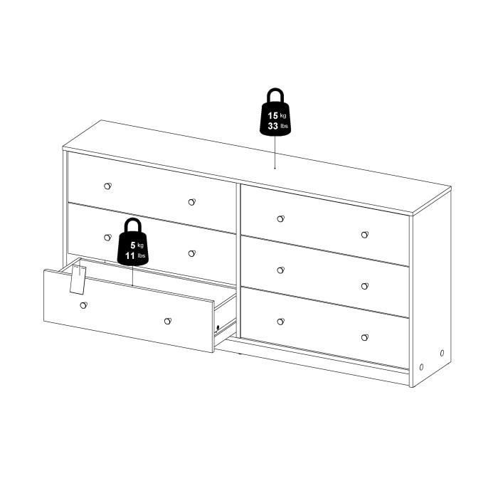 Commode OREGON 6 Tiroirs - Décor chêne - L 143 x P 30 x H 68 cm