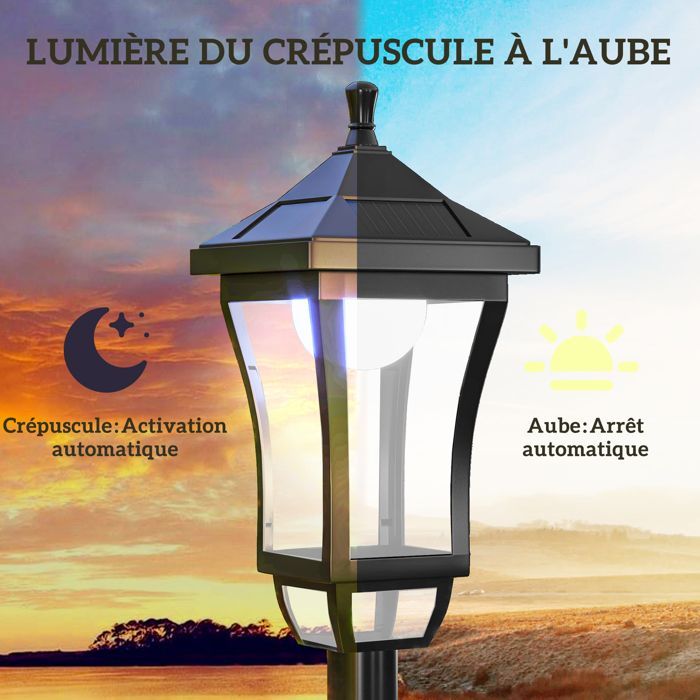 Lampadaire extérieur sur pied - Outsunny - LED - lanterne classique - 30 Lm - hauteur 127 cm - noir