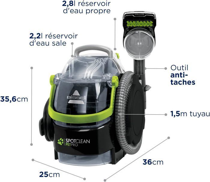 BISSELL SpotClean Pet Pro - Quitamanchas para mascotas - Aspiradora con champú - Limpiador de alfombras, coches y tejidos