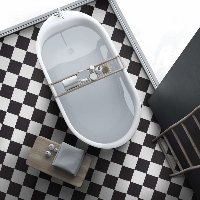 Revestimento de PVC Atlantic Damier preto e branco, extra resistente à abrasão, 100 x 200 cm