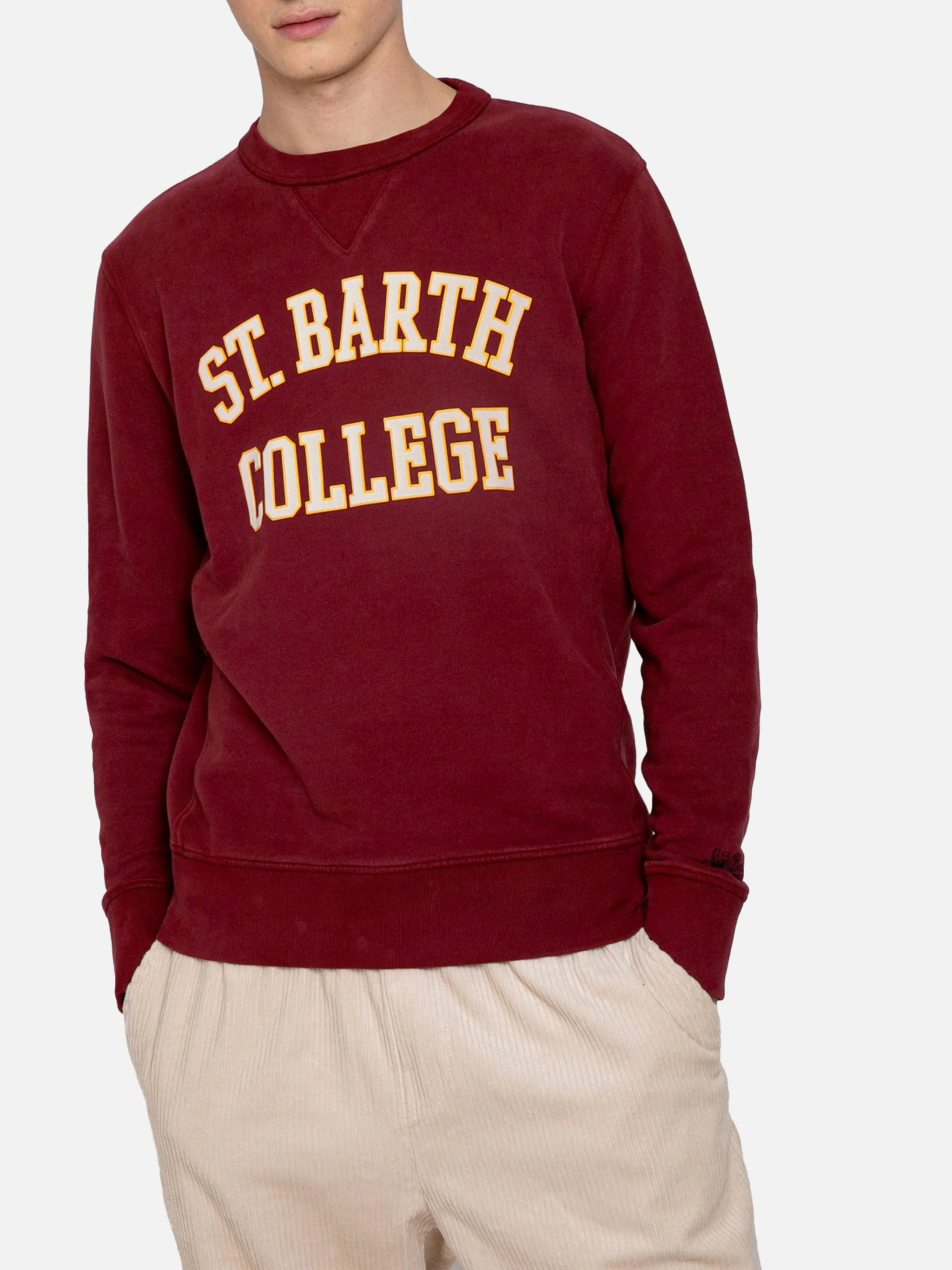 Bordeauxrode sweater met St. Barth College-print