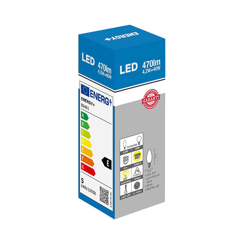 Energy Light pære LED 470 lm Mignon, dæmpbar, E14