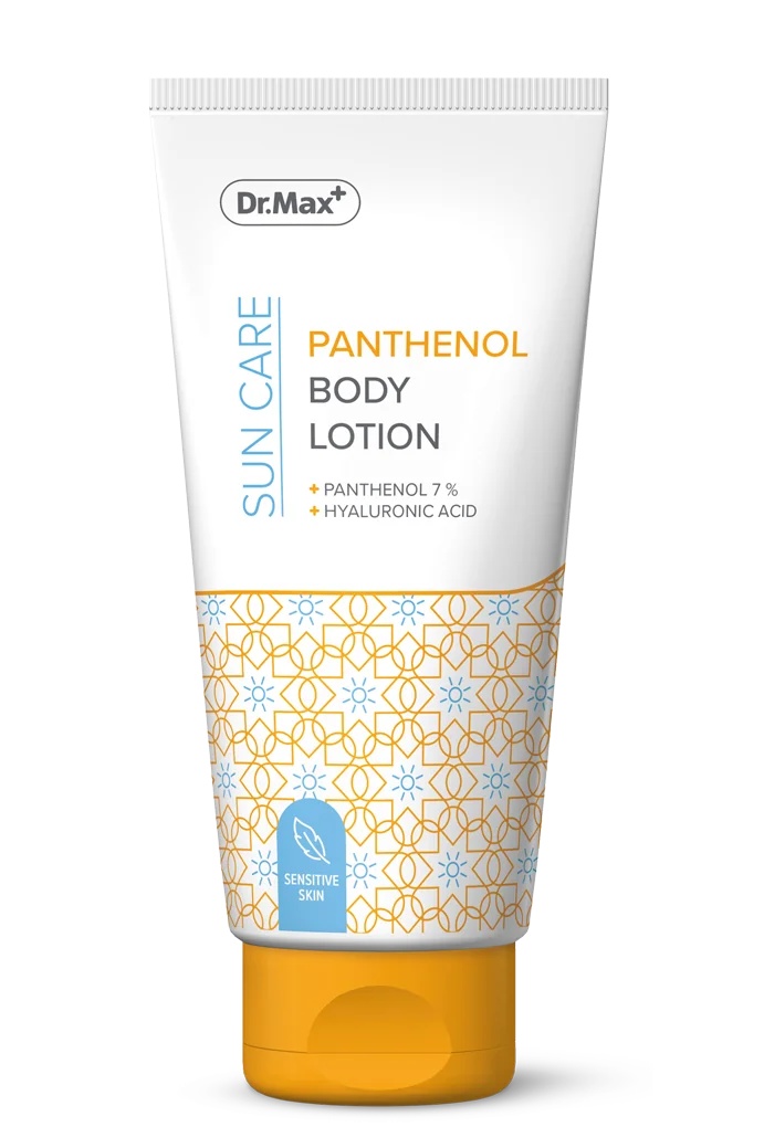 Loción corporal DR. MAX con pantenol, 200 ml, hidratante y calmante.