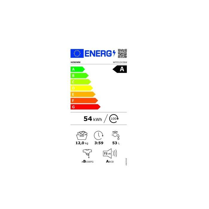 Lavadora frontal Hisense de 12 kg y 1400 rpm - WF5S1243BW