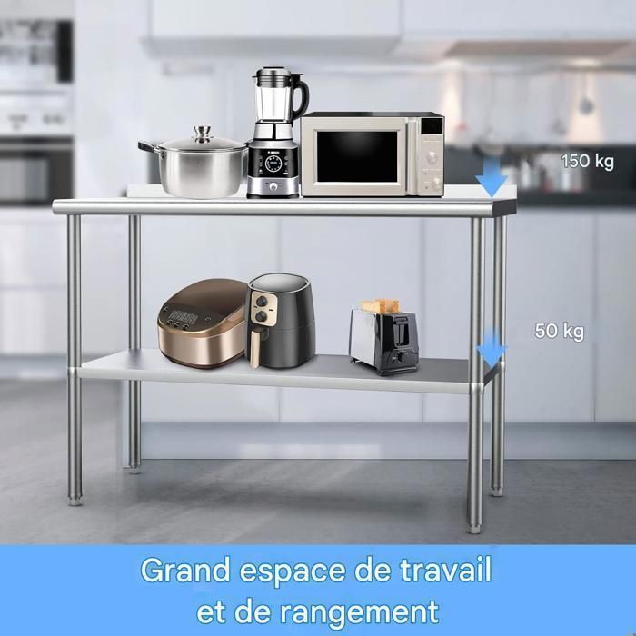 Plan de Travail - ALIGHTUP - Plan de Travail Cuisine, Acier Inoxydable, Avec dosseret, roulettes et étagère,Multifonction, 91.4*61cm