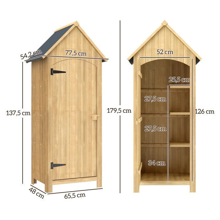 Outsunny - Armario para caseta de jardín - Madera de abeto - 77,5 x 54,2 x 179,5 cm - Madera natural