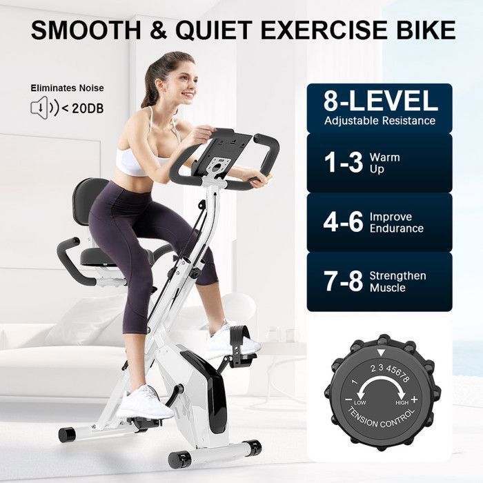 3-in-1 opvouwbare hometrainer - 8 instelbare weerstandsniveaus - 2,5 kg vliegwiel - LCD-scherm - Verstelbare zitting