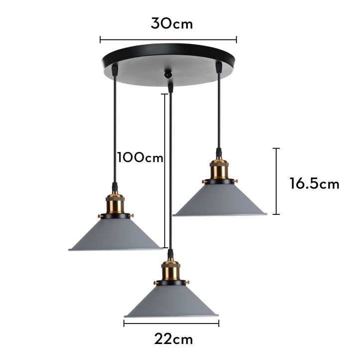 U-Do Suspension Luminaire Rétro 3 Têtes Lustre Cage en Fer Gris Lampe Disque Noir E27 22CM décoration Salle à Manger Cuisine