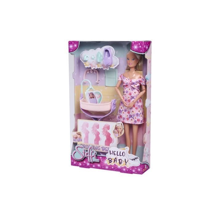 Smoby - Steffi Love - Futura mamma - Bambola alla moda incinta (29 cm) - Accessori per neonati - Pulsante per far crescere la pancia