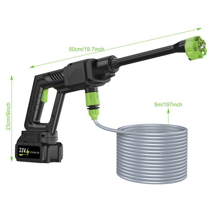 Hidrolimpiadora eléctrica inalámbrica - 500 PSI - Boquillas ajustables 6 en 1 - Funciona con pilas