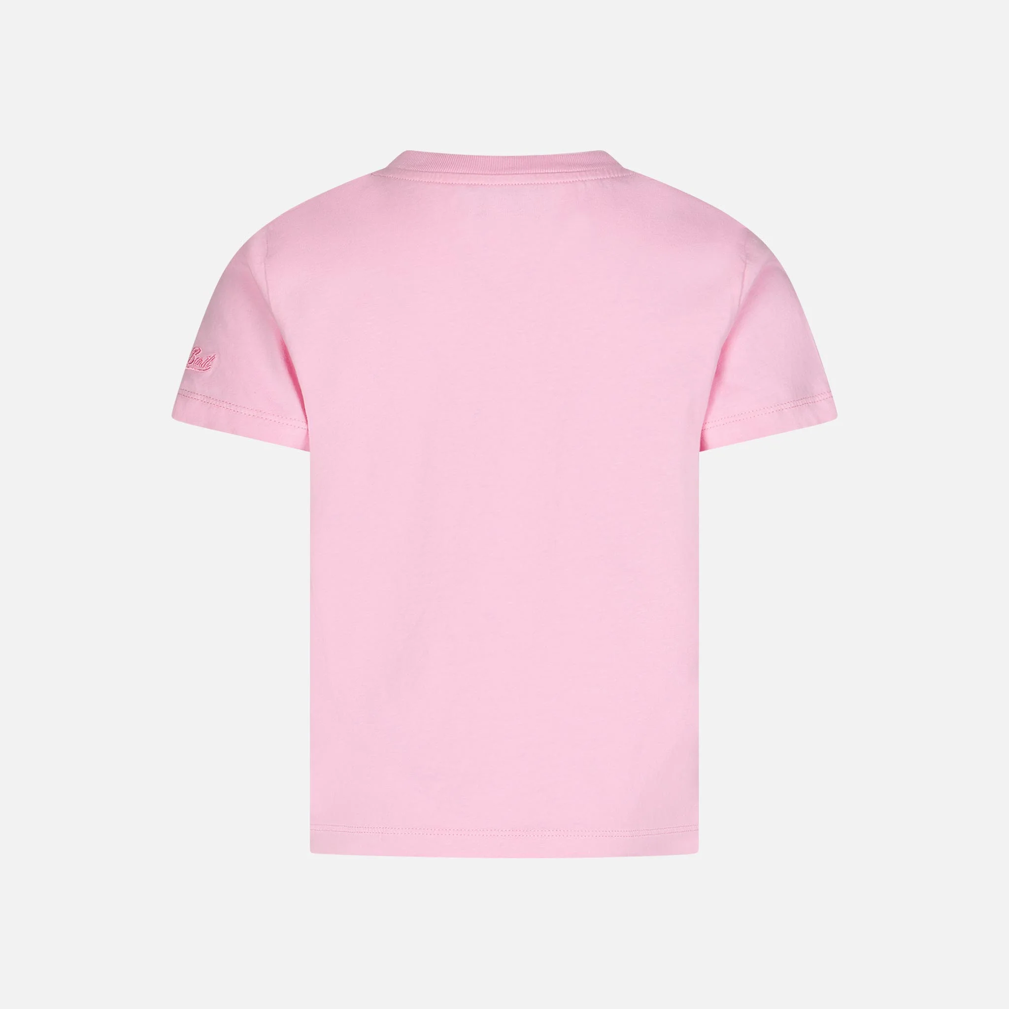 Katoenen T-shirt voor meisjes met St. Barth Happy Island-borduurwerk.