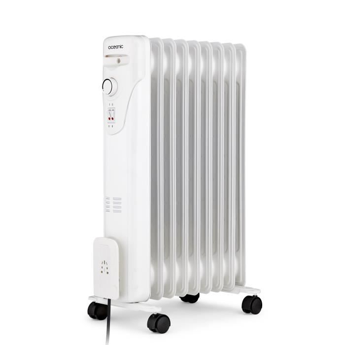 Radiador eléctrico de aceite - 2000 vatios - OCEANIC - 3 niveles de potencia - 9 elementos - Portátil - Blanco