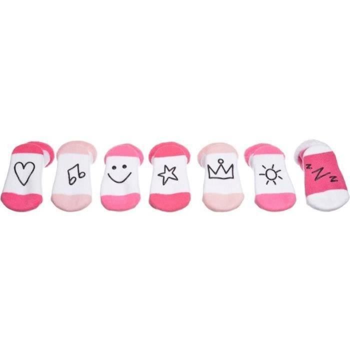 Calcetines para bebé XX Small 36-1E-010 con los días de la semana, juego de 7 pares, talla 0-6 meses, blanco y rosa, algodón, poliéster y elastano.