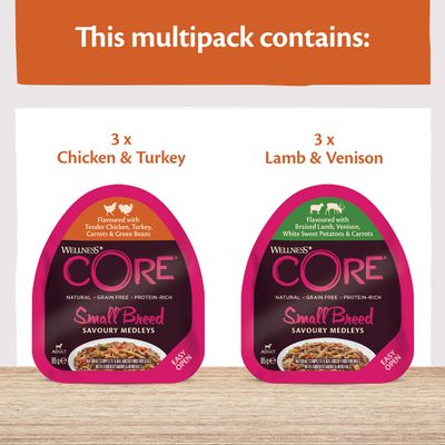 Hrană umedă pentru câini Wellness Core Small Adult Savoury Medleys Farmer Selection