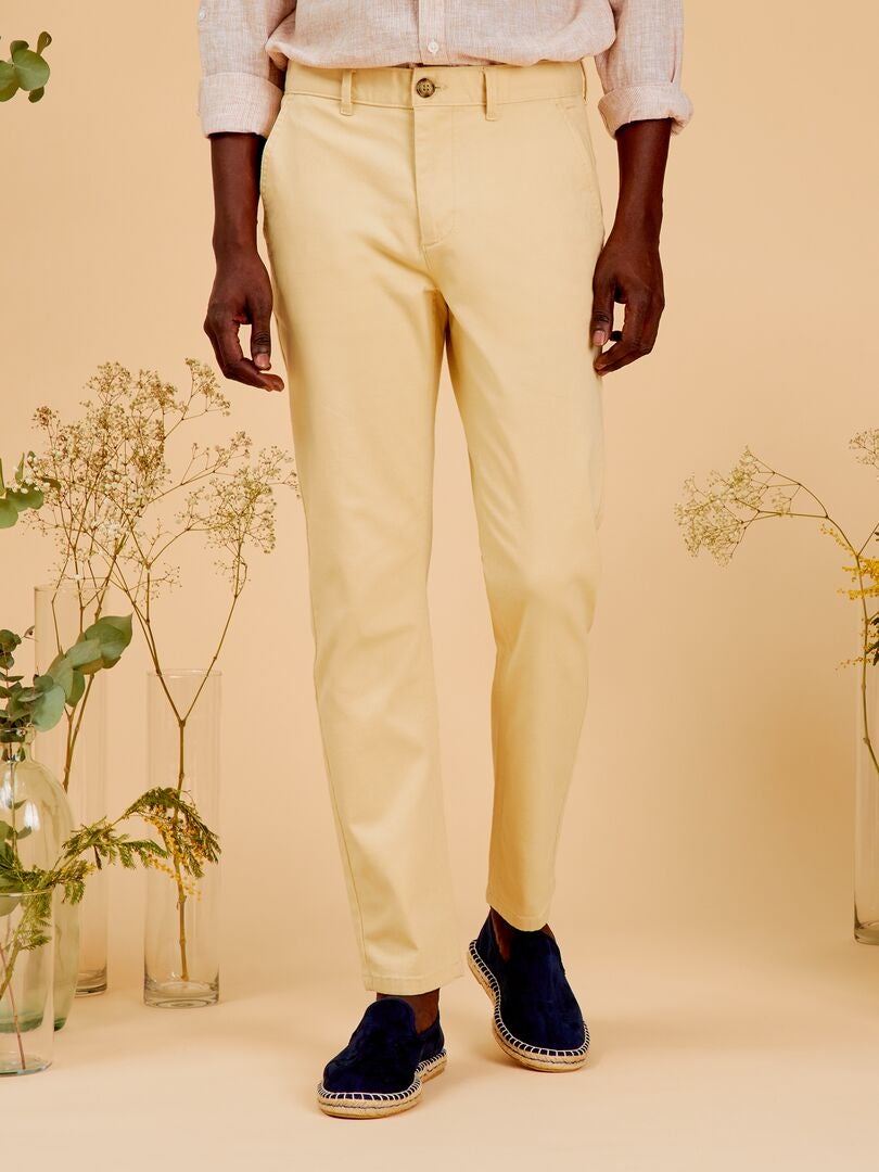 Calça chino slim fit com detalhes em cânhamo - BEGE