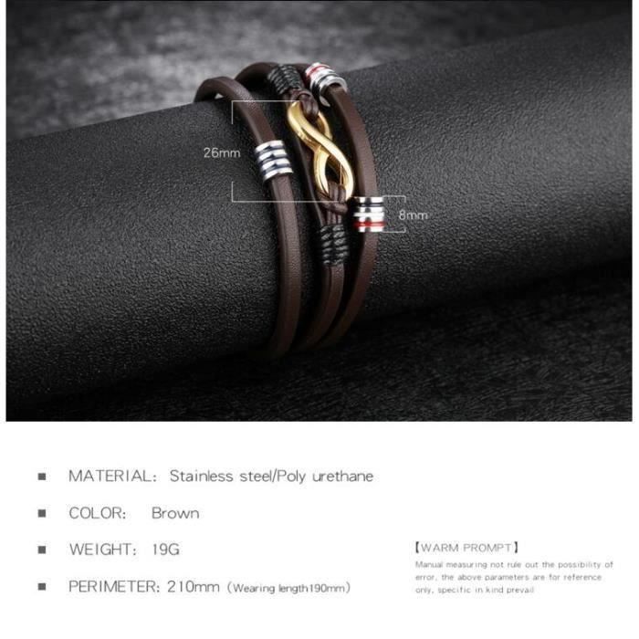 Bracelet homme en cuir - ORGANGONFAND - Marron - Acier au titane - Multicouche - Cadeau anniversaire