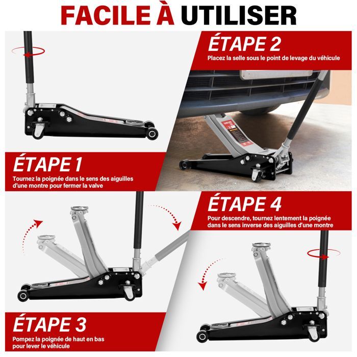 Cric idraulico da 3 tonnellate, altezza 75-500 mm, doppio pistone + 2 supporti in gomma, sollevatore per auto per manutenzione e cambio gomme