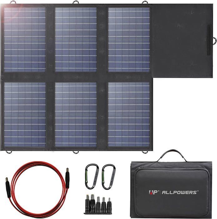 Panel solar plegable ALLPOWERS de 60 W AP-SP-026-BLA - USB-C PD60, USB-A, 18 V CC para PC, teléfonos y baterías de 12 V.
