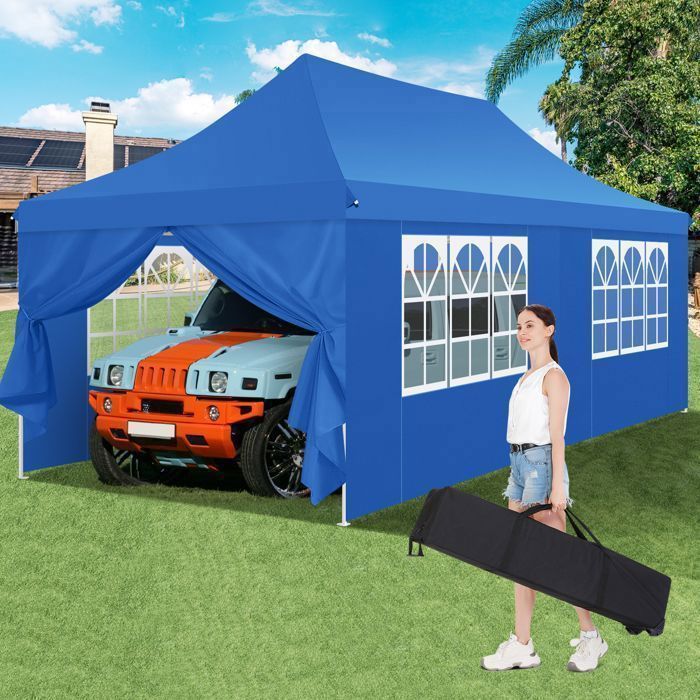 Gazebo pieghevole 3x6, gazebo da giardino impermeabile per esterni, tenda per ricevimenti con 6 pannelli laterali, tenda con protezione UV 50+, azzurro.