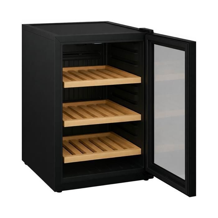 Serving wine cellar for 15 bottles - black frame - wooden shelves - 6 to 14°C