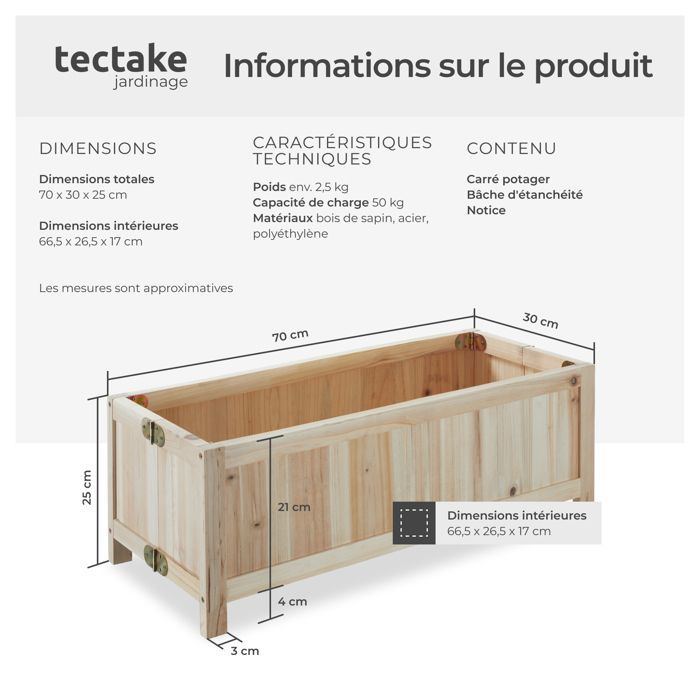 Raised garden bed - TECTAKE - BLOMSTER foldable raised planter with waterproof film and 30L capacity
